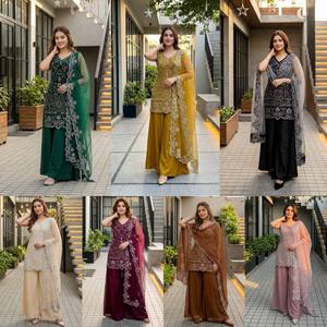 ชุดทำงานผู้หญิงสไตล์วินเทจ VISHNU K DESIGNS เสื้อท็อป กางเกงพลัซโซ ผ้าพลาซซา ผ้าจอร์เจตต์ ปักลายดาว ประดับเลื่อม แห้งเร็ว - Product Image 6