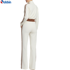 Conjunto Deportivo Casual de Otoño para Mujer Bobbin, Pantalones a Rayas de Corte Holgado con Cremallera y Cuello Alto, Manga Larga, Color Crema - Product Image 2