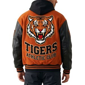 Veste universitaire à capuche respirante et épaisse orange et noire avec broderie de tigres, manteau de baseball en polaire de haute qualité - Product Image 2