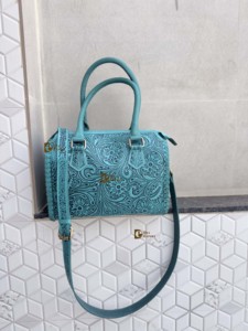 Bolso de Mano de Cuero Tallado a Mano, Estilo Bohemio Gitano, Hecho a Mano, Color Turquesa Occidental, Elegante, para Uso Diario de Mujeres - Product Image 3