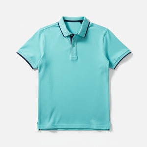 <b>Turquoise</b> Cotton Pique Polo <b>Shirt</b> Navy Trim Custom Logo OEM Manufacturer Wholesale Golf Casual Short Sleeve - Product Image 5