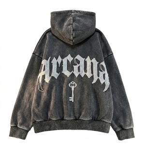 Sudadera con Capucha Estilo Urbano, Lavado Ácido, Estampado de Letras, 100% Algodón, Forro Polar Antipelusas, Premium para Hombre - Product Image 5