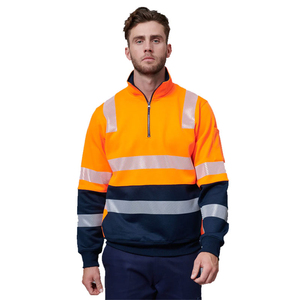 Sweat-shirt à capuche haute visibilité, 1/2 zip, bande réfléchissante segmentée, veste de sécurité en polaire, vêtements de travail, manches longues - Product Image 1