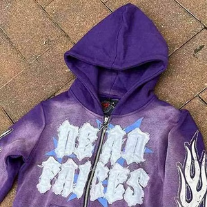 Sudadera con Capucha Unisex Oversize de Moda, Diseño Personalizado, Estilo Vintage Desgastado a Cuadros, Manga Larga, para Hombre - Product Image 2