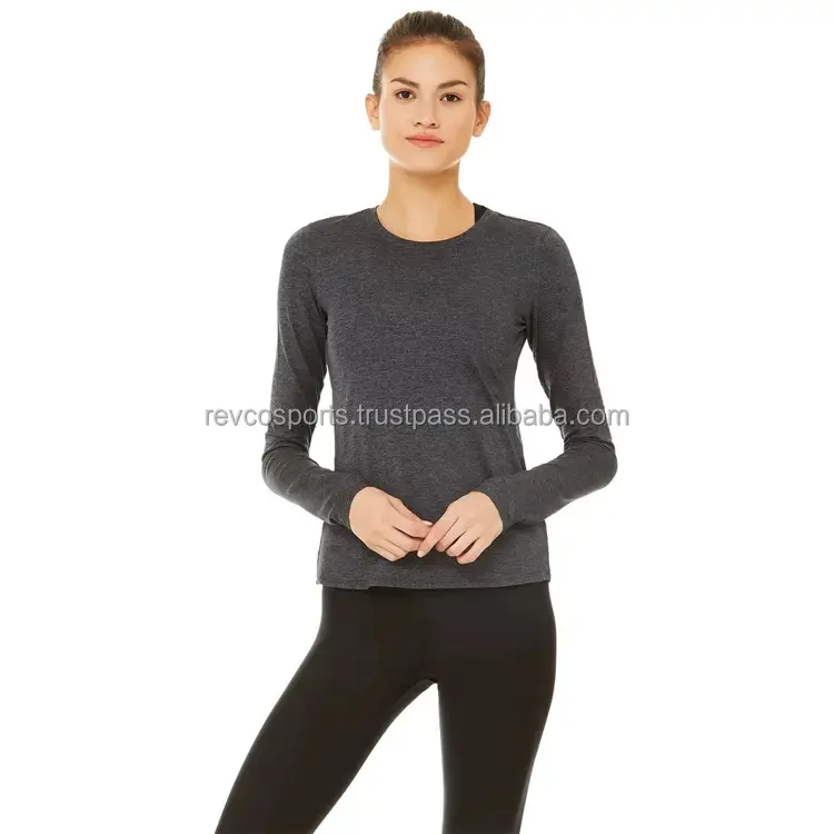 Camisetas de manga larga transpirables Súper suaves para mujer, ropa de Yoga, Jersey sólido acogedor, camisetas de algodón para entrenamiento en el gimnasio