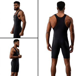 Combinaison de lutte pour hommes, noire, logo numérique imprimé, 100% polyester, séchage rapide, respirante, taille plus, adulte, Fezco Industries - Product Image 3