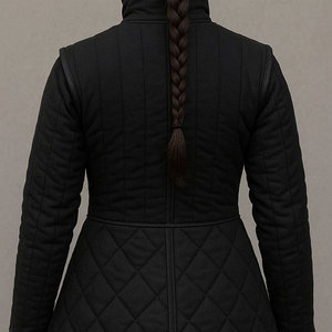 Customized Women's Black Quilted Medieval Gambeson Coat Long Padded <b>Jacket</b> for LARP Cosplay Factory Supplies - Product Image 6
