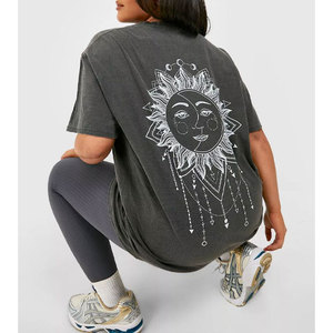 Custom Women's Acid Washed Cotton T-Shirts Summer Short Sleeve Loose Fit Ladies <b>Tops</b> OEM Fashion Casual Vintage Washed Tee - Product Image 2