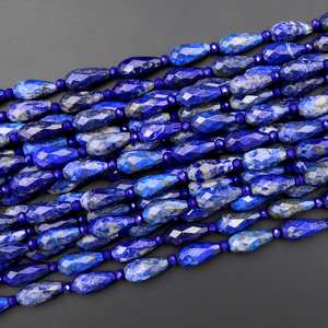 Cuentas facetadas de lapislázuli azul natural en forma de lágrima, perforadas verticalmente, para la fabricación de joyería al por mayor. - Product Image 2