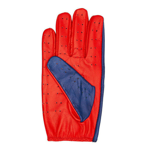Gants de conduite en cuir rouge et bleu, gants de moto en cuir de vache à doigts entiers, respirants, légers, coupe-vent - Product Image 3