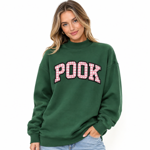 Ghingham Style Lettering Mock Neck Sweatshirt with <b>Gingham</b> Greek Letter Applique Embroidery oversized Mock Neck Sweatshirt - Product Image 1