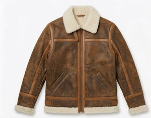 Blouson Bomber Homme en Cuir Véritable Premium avec Fermeture Éclair, Doublure Douce en Fausse Fourrure Polyester, Chaleur Hivernale, Style Streetwear, Séchage Rapide - Product Image 1