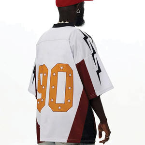 เสื้อเจอร์ซีย์อเมริกันฟุตบอลทรงโอเวอร์ไซส์สไตล์ Y2K สำหรับผู้ชาย ผลิตจากโพลีเอสเตอร์ ดีไซน์พิมพ์ลายแบบ Sublimation พร้อมหมายเลขและดาว  รับผลิตตามแบบ OEM - Product Image 2