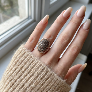 Solid 18k Rose Gold Natural Brown Champagne Diamond Oval Dome Cocktail Ring Genuine White Halo Pave Cluster Statement Wedding - Product Image 2