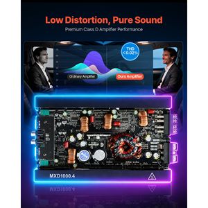 Amplificatore Audio per Auto a 4 Canali 12V, Classe D Stabile, Gamma Completa 500W@4Ohm/1000W@2Ohm, Potenza Massima, Bridgeabile 2 Ohm - Product Image 3