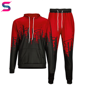 Ensemble de survêtement léger pour homme, style hip-hop, imprimé numérique, avec pantalon à cordon et sweat à capuche à manches longues, coloris rouge et noir - Product Image 4