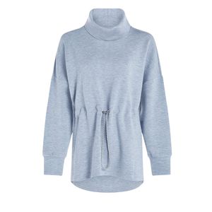Sudadera de invierno para mujer, talla grande, de forro polar, color liso, holgada, con cintura ajustada, con pedrería, lavada, azul claro - Product Image 6