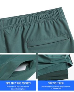 Men's Solid Green Quick Dry Drawstring <b>Shorts</b> with Pockets Casual Sport <b>Short</b> Length Mid Waist Woven <b>Polyester</b> - Product Image 3