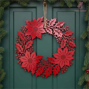 Guirnalda de Poinsettia Roja Metálica para Colgar en la Pared, Decoración con Corte Láser, Guirnalda de Hojas de Aloe Vera y Bayas, Arte Navideño para la Puerta Principal - Product Image 1