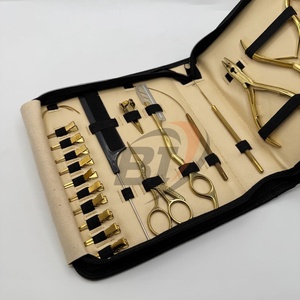 Pince à pression professionnelle en or pour extensions de cheveux au plasma avec rasoir, ciseaux, crochet à boucle et pinces de sectionnement des cheveux, logo personnalisé - Product Image 4