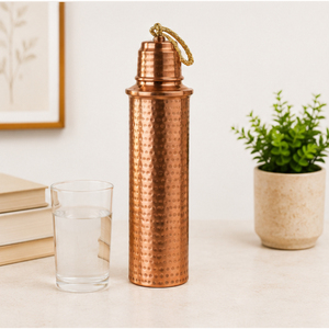 Premium Handcrafted Pure <b>Copper</b> Water Bottle Hammered Design Leak-Proof <b>Screw</b> Cap Eco-Friendly Drinkware for Yoga Office - Product Image 2