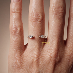 Anillo de compromiso y boda de lujo de plata 925 con diamante marquise cultivado en laboratorio, diseño de doble piedra entrelazada, anillo apilable con espacio entre las piedras, Zyorio Jewels - Product Image 4
