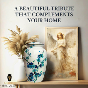Urne funéraire en aluminium pour cendres humaines adultes, couvercle floral peint à la main, écologique, durable, capacité de 220 pouces cubes - Product Image 4