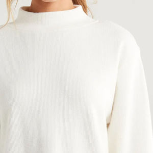 Women's White Oversized Sweatshirt <b>Drop</b> Shoulder Long Sleeve Casual Fleece Pullover Loose Fit Soft Cozy Cotton Blend Autumn - Product Image 3