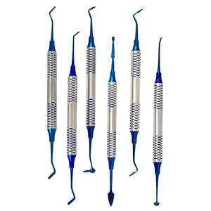 Kit Premium de 6 Piezas de Instrumentos Dentales de Resina Compuesta de Titanio Azul |   Espátula de restauración dental de doble punta antiadherente - Product Image 1