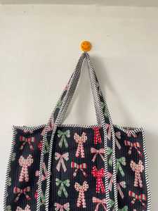Sac fourre-tout en velours côtelé noir avec motif nœud rouge et vert, sac à bandoulière en velours côtelé doux, sac à main imprimé en tissu pour tous les jours - Product Image 5