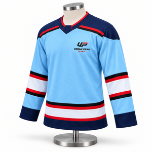 Maillot de hockey sur glace professionnel avec bandes audacieuses sur la poitrine, texture en polyester lisse et coupe confortable pour les performances sur la patinoire - Product Image 3