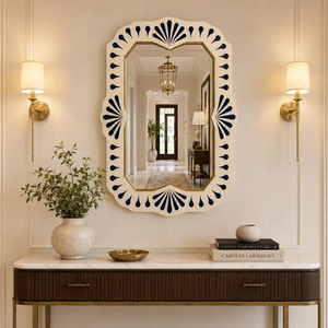 Espejo de pared festoneado con incrustaciones de hueso azul hecho a mano - Product Image 2