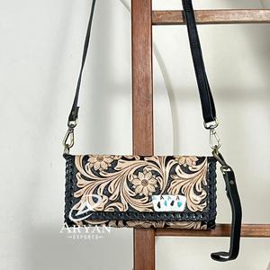 Bolso Bandolera de Cuero Hecho a Mano, con Diseño Western, Organizador de Tarjetas, Cartera de Cuero Genuino de Vaca para Mujer - Product Image 1