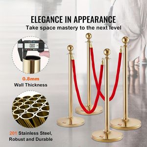 4 Pali Distanziatori in Velluto Dorato con Base Nera Cava, 3 Corde Rosse da 1,5 m con Puntale a Sfera, Stile Vintage, per Feste/Matrimoni - Product Image 6