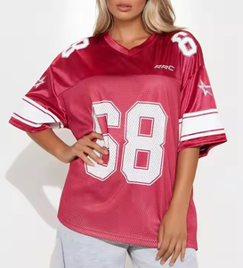 Custom Retro <b>Y2K</b> V-Neck Mesh Women's Oversized T-<b>Shirt</b> 240gsm Number Print Jersey Summer Loose Fit Streetwear Breathable Tee - Product Image 2
