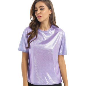 Women's Club Party Denim Hollow Out <b>Sequin</b> Lapel Short Sleeve T-Shirt-Customizable Colors & Logos - Product Image 5