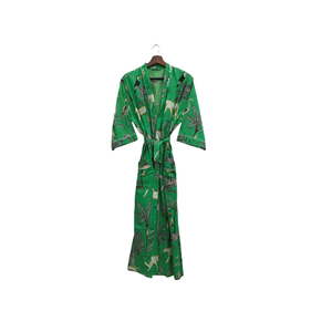 Bata Kimono de Algodón con Estampado de Selva Verde para Mujer, Larga, de Manga Larga, Ropa de Dormir Cómoda, Bata de Estar por Casa - Product Image 1