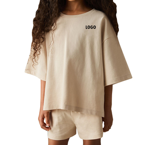 Conjunto de camiseta y pantalones cortos de algodón unisex, cuello redondo, manga corta, estampado de letras, informal de verano, 2 piezas, ropa para niños - Product Image 1