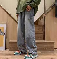 Jeans en denim noir tendance pour hommes, qualité importée, décontractés, coupe ample, effet délavé, style cargo, taille haute