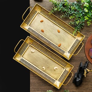 Modern Metal Serving <b>Tray</b> with Handle Geometric Pattern for Home Kitchen Coffee Breakfast Dinner & Wedding Decor - Product Image 5