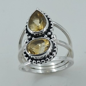 Citrine 925 Sterling Silver <b>Boho</b> Statement Promise <b>Ring</b> for Women Yellow Gemstone Oval and Pear November Birthstone Month - Product Image 1