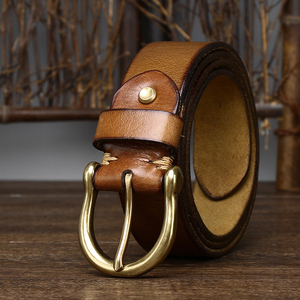 Classic Cowhide <b>Leather</b> <b>Belt</b> Handmade with Brass Buckle Custom Design Brown - Product Image 4