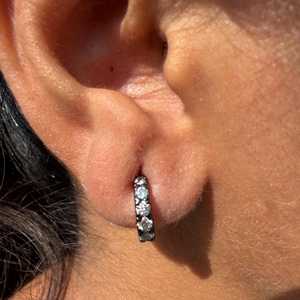 Black Rhodium Diamond Huggie Earrings 1 Ct Round Cut Lab Grown Half Hoops Push Back Vintage <b>Huggies</b> 14k 18k <b>Solid</b> <b>Gold</b> Wholesale - Product Image 4