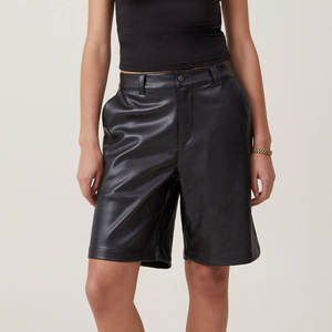 Shorts en cuir noir taille mi-haute pour femme, coupe ajustée, haute qualité, pour l'été, fitness, vente en gros, OEM - Product Image 1