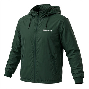 Veste matelassée à capuche pour homme, couleur personnalisée, coupe-vent, fermeture éclair, décontractée, couleur unie, coupe classique avec poches - Product Image 3