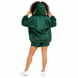 <b>Women</b> Matching <b>Jacket</b> Shorts Set Blank Plain No Logo Adjustable Hood Drawstring <b>Packable</b> Windbreaker Fabric Private Label Wear - Product Image 2