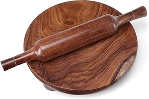 Wooden Rolling Board and Rolling Pin Set Traditional Indian Roti <b>Chapati</b> Making Kitchen Tool Round Wooden Chakla Belan - Product Image 5
