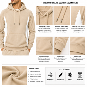 Ensemble de survêtement d'hiver personnalisé pour homme, en coton léger, 2 pièces, pantalon de survêtement et sweat à capuche, ensemble de jogging respirant, vêtements de sport - Product Image 4