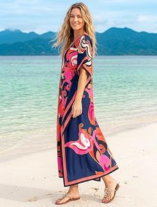 Floral Print Maxi <b>Kaftan</b> Dress Sleeveless Loose O-Neck <b>Summer</b> Casual Woven Polyester Boho Style - Product Image 2