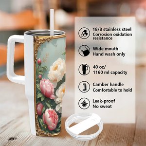 40oz Stainless Steel Tumbler With Lid Floral Design Travel <b>Mug</b> - Product Image 5